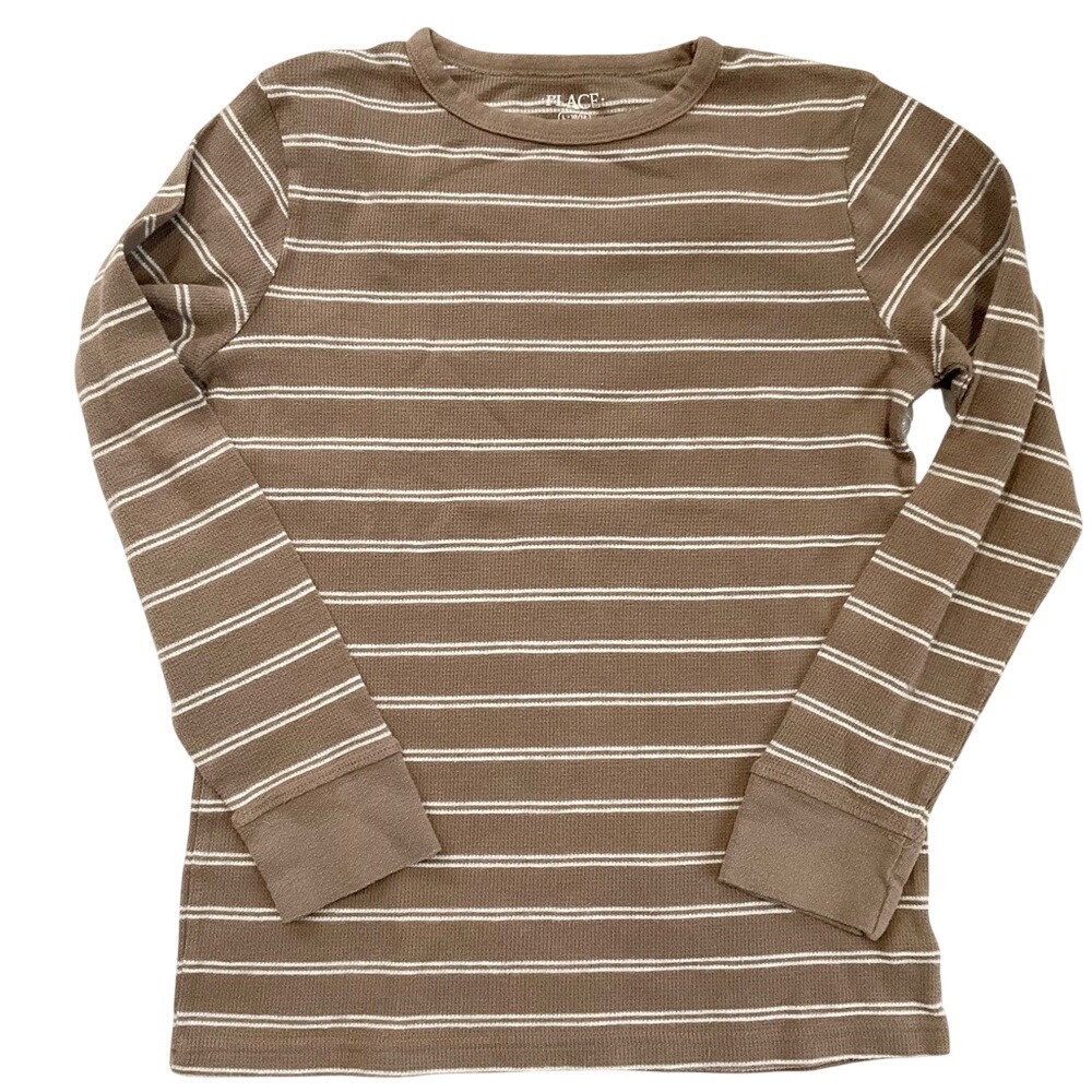 The Childrens Place Boys Brown White Striped Waffle Knit Thermal‎ Shirt L 10/12